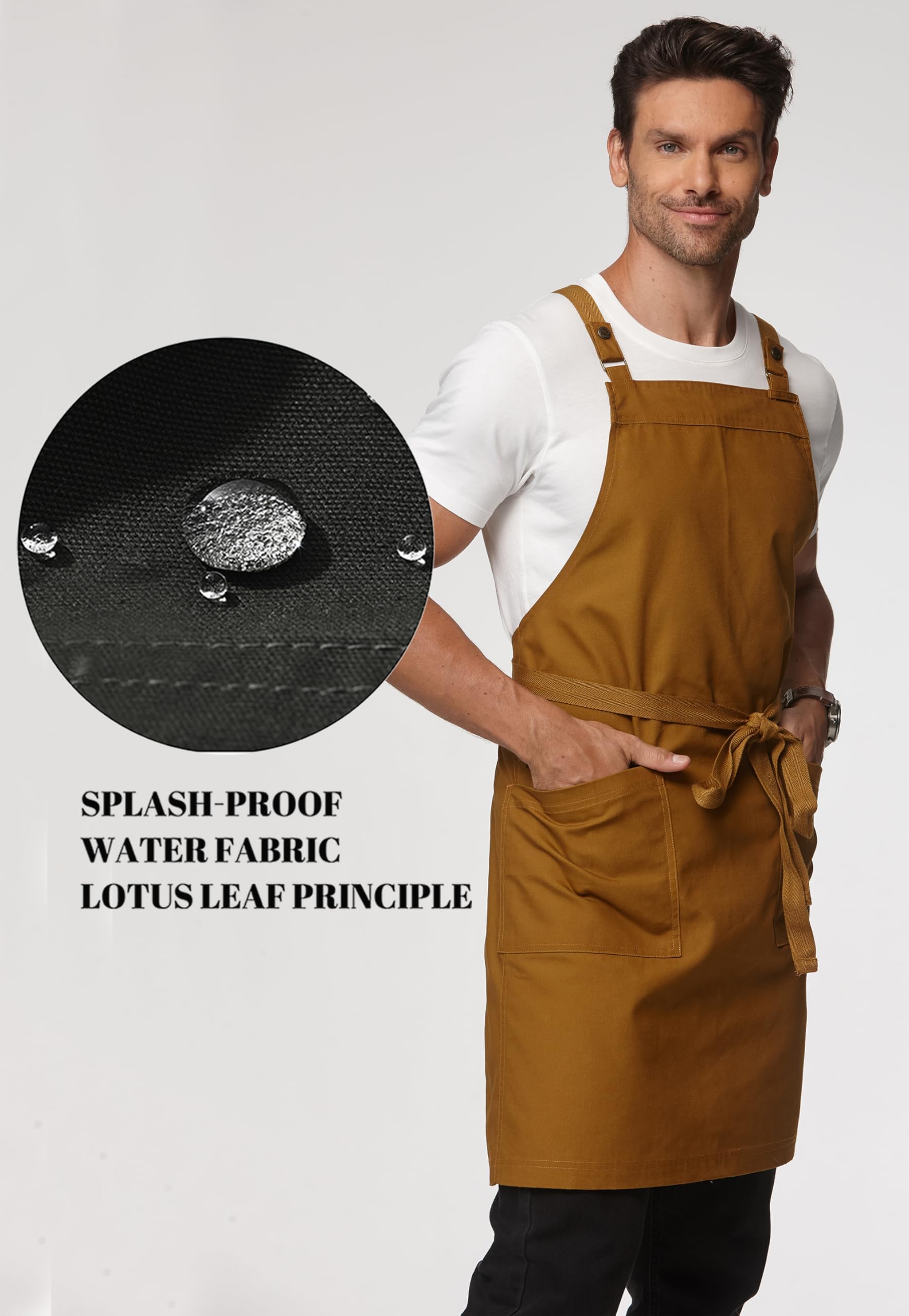 Delantal de cocina unisex con 2 bolsillos, resistente al agua, delantal profesional 4251JX