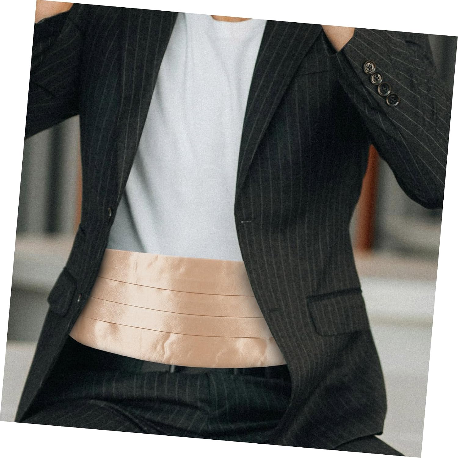 Men’s Light Gold Color Waistband for Suit, Formal Waistband Accessory, Satin Fabric, Suitable for Weddings, Proms, and Party Events