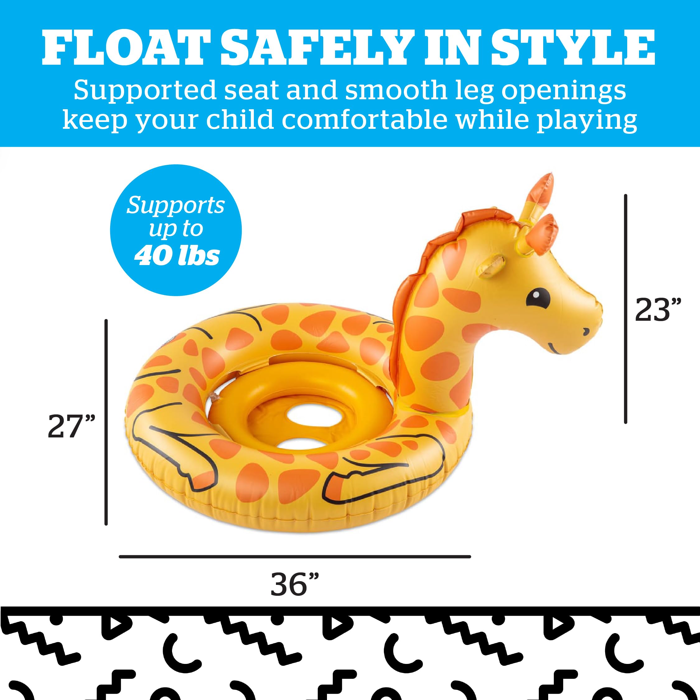 BigMouth Inc Lil’ Water Float - Pool Floaties for Infants Babies & Kids Ages 1-3, for Beginner Swimmers, Easy to Inflate and Durable - Giraffe