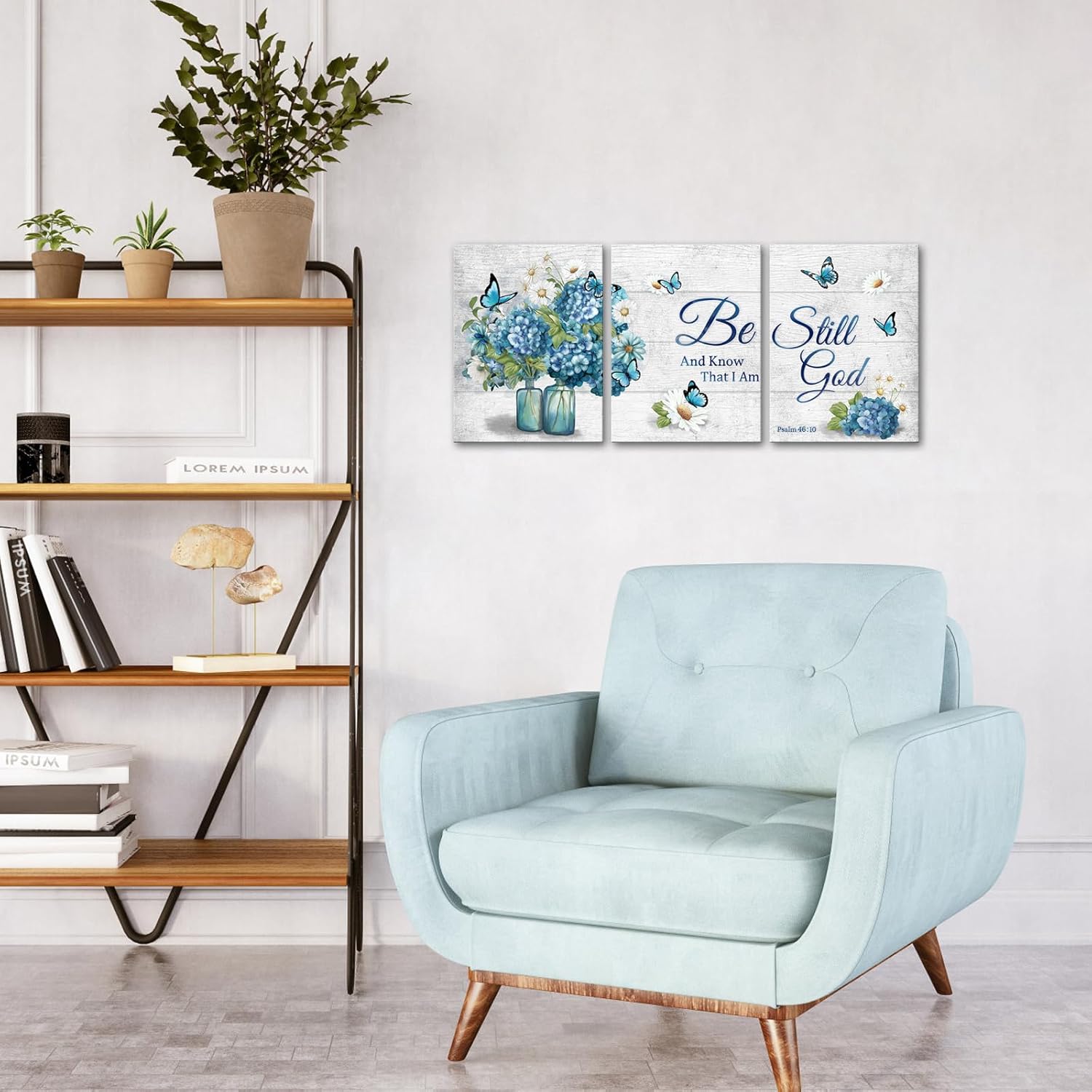 Nachic Wall Rustic Flowers and Butterflies Wall Art for Farmhouse Inspirational Quotes Art Pictures Canvas Prints Vintage Floral Paintings Framed for Bedroom Kitchen Decor (Blue)