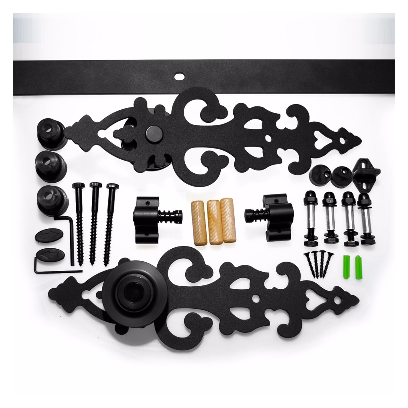 Kit de puerta de granero, 6,6 pies/7 pies/9 pies puerta corrediza de Granero de alta resistencia Kit de herrajes for puertas corredizas de madera modernas, rodillo de acero negro for una sola puerta(4