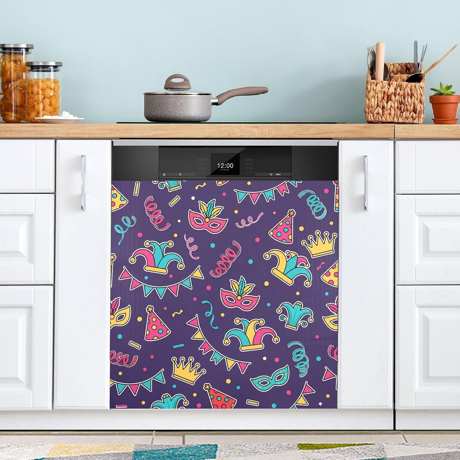 Mardi Gras Party Hats Dishwasher Magnetic Cover Trimmable Magnet Dishwasher Sticker Reusable Decorative Cover for Kitchen Appliances Fridge Decal Panel 23 x 26 Inch