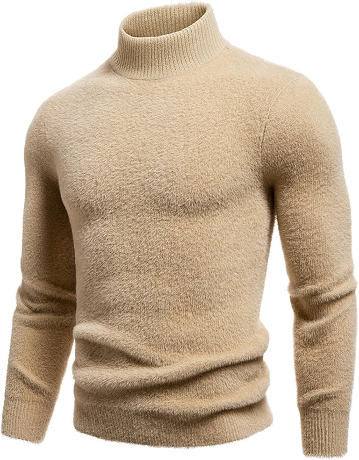Men's Thermal Stretch Turtleneck Sweater, Solid Warm Base Layer Pullover, Form-Fitting Knit for Warmth Under Jackets