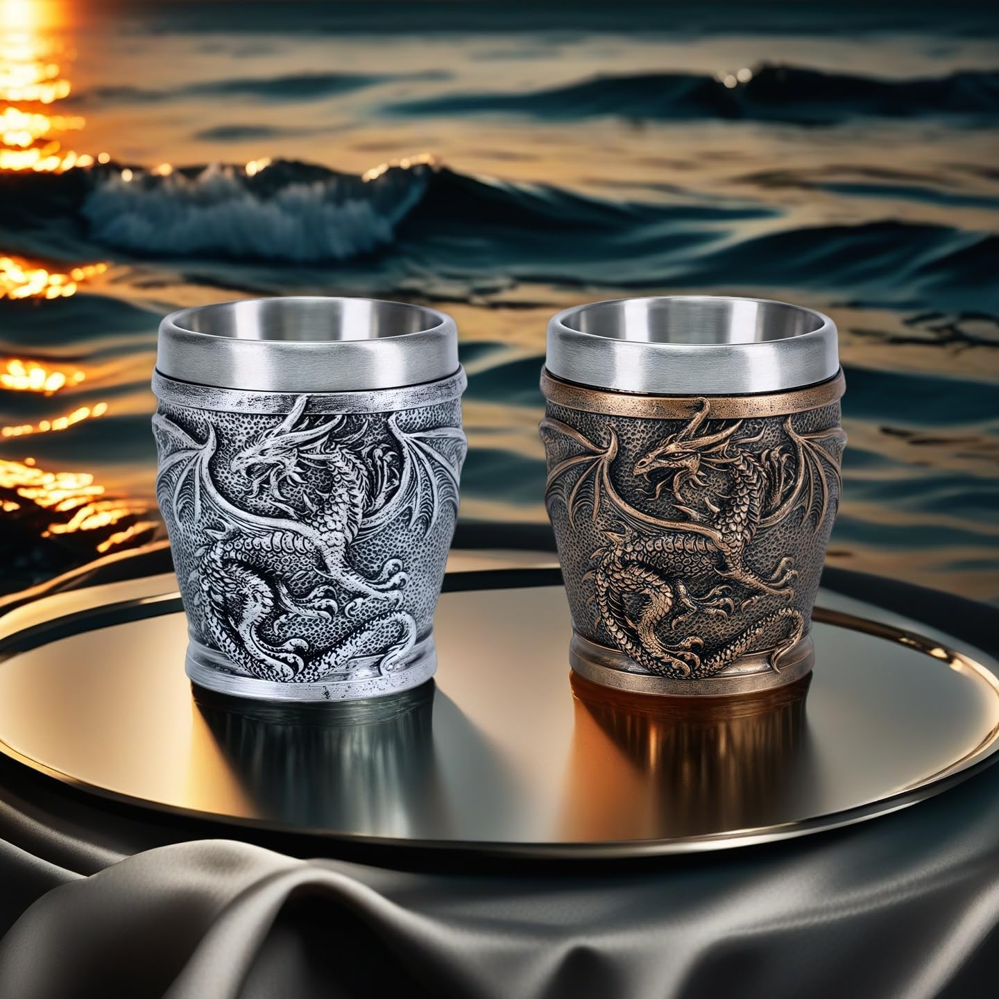 Dragon Shot Glass, Funny Vintage Skeleton D&D Shot Cup 1.7 oz for Whiskey, Tequila, Vodka, Liquor Party Decorations Supplies Birthday Halloween Christmas DND Gift for Men Brother Friends (Copper)