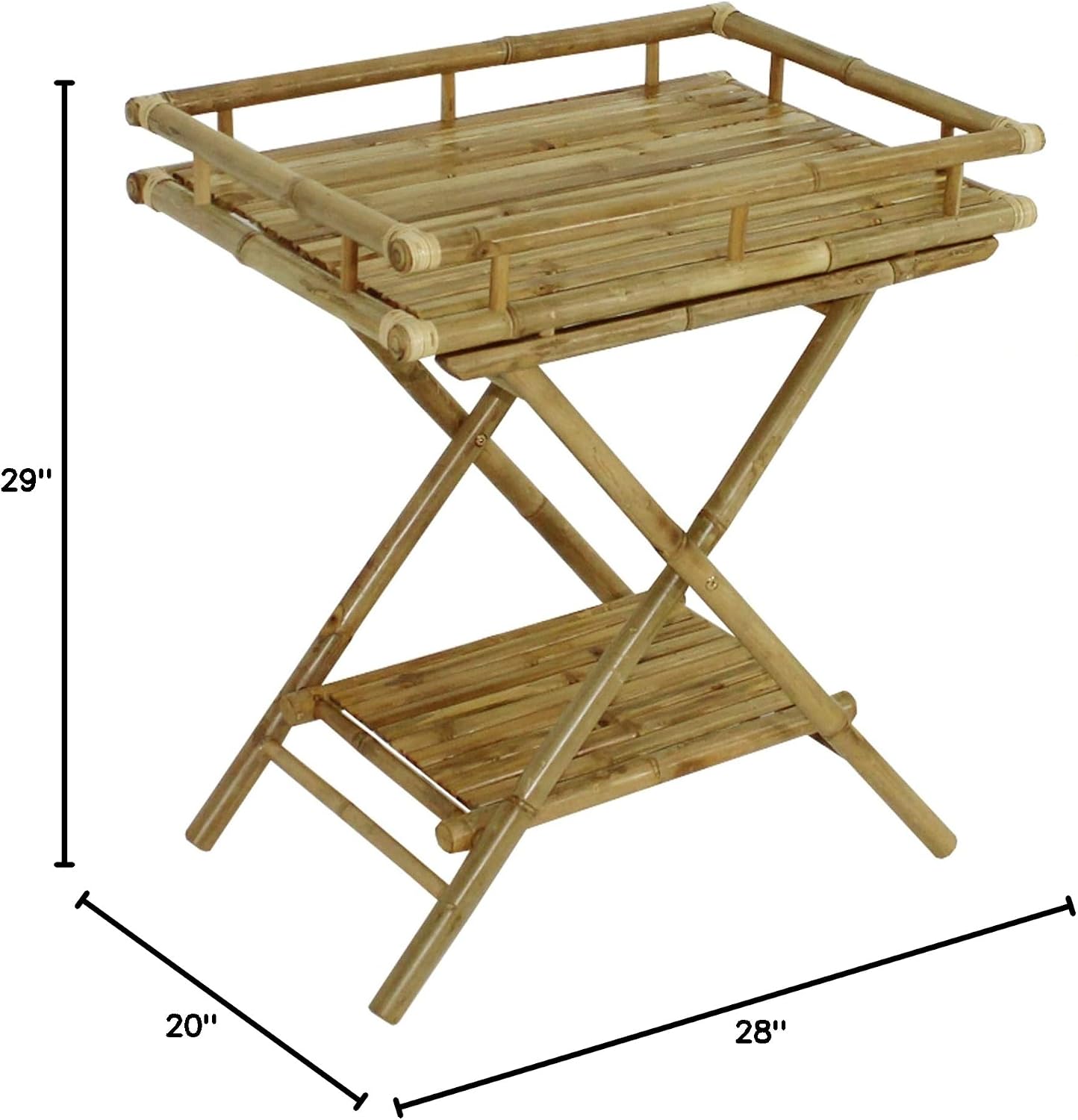 ZEW Butler Bamboo Table with Removable Tray Set Serving Food Eating Drink Coffee TV Breakfast Bed with Folding Stand Legs