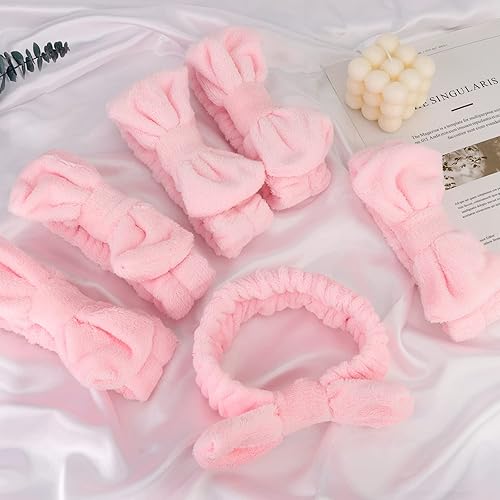 Miniatura 7 de WHAVEL Paquete de 6 diademas de spa, diademas de microfibra con pajarita, diadema de maquillaje facial, diadema elástica suave con lazo para el