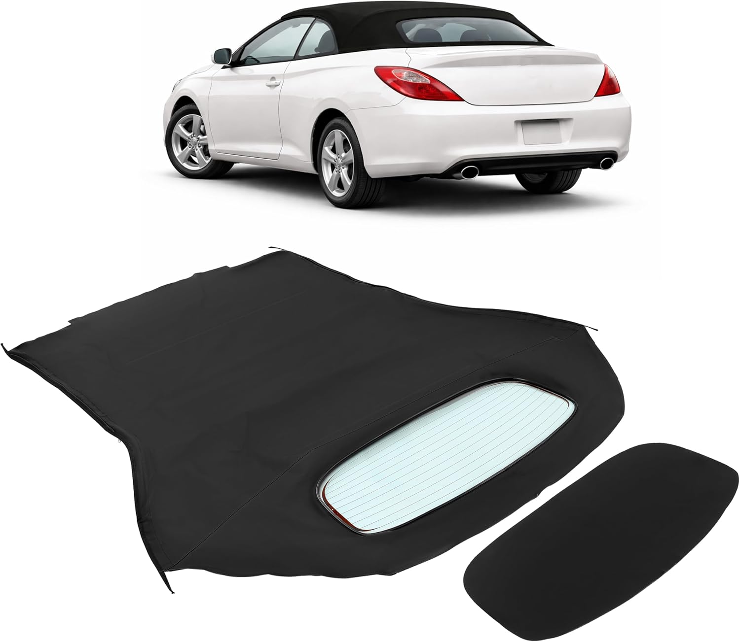 ECOTRIC Convertible Soft Top Compatible with 2004-2009 Toyota Solara Roof Cover with Clear Heated Glass Window Black Sailcloth Vinyl