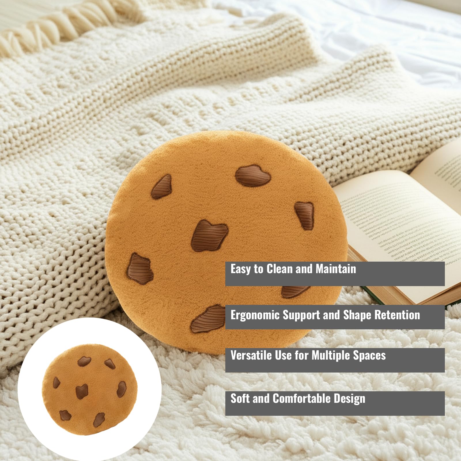 Lcpucc Soft Chocolate Cookie Floor Pillow Seat Cushion for Home Office Chair Pad Yoga Mat Alternative Tatami Cushion with Plush Fabric