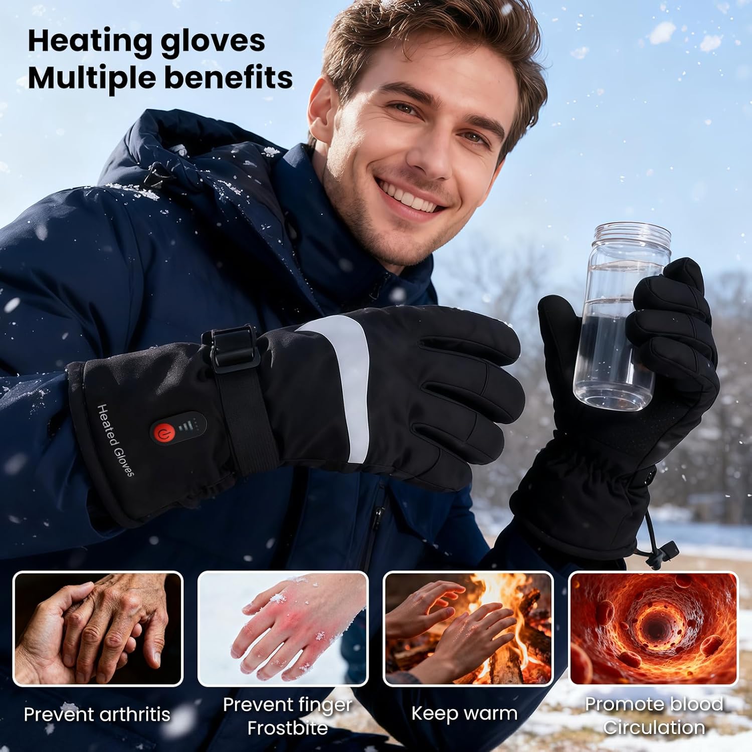 Heated Gloves for Men Women,7.4V Rechargeable Hand Warmer Gloves,3 Heat Settings,Touchscreen Waterproof Heated Ski Glove for Winter Outdoor Work Motorcycle Cycling Hunting Fishing Hiking Raynaud