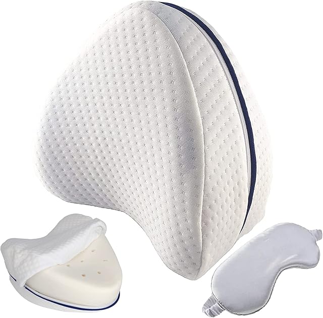 Elocrafts Knee Pillow with Sleeping Mask for Men and Women - Contour Leg Pillow for Sleeping on Side - Leg Pillow with Memory Foam - Support Pillow for Side Sleepers to Reduce Pain