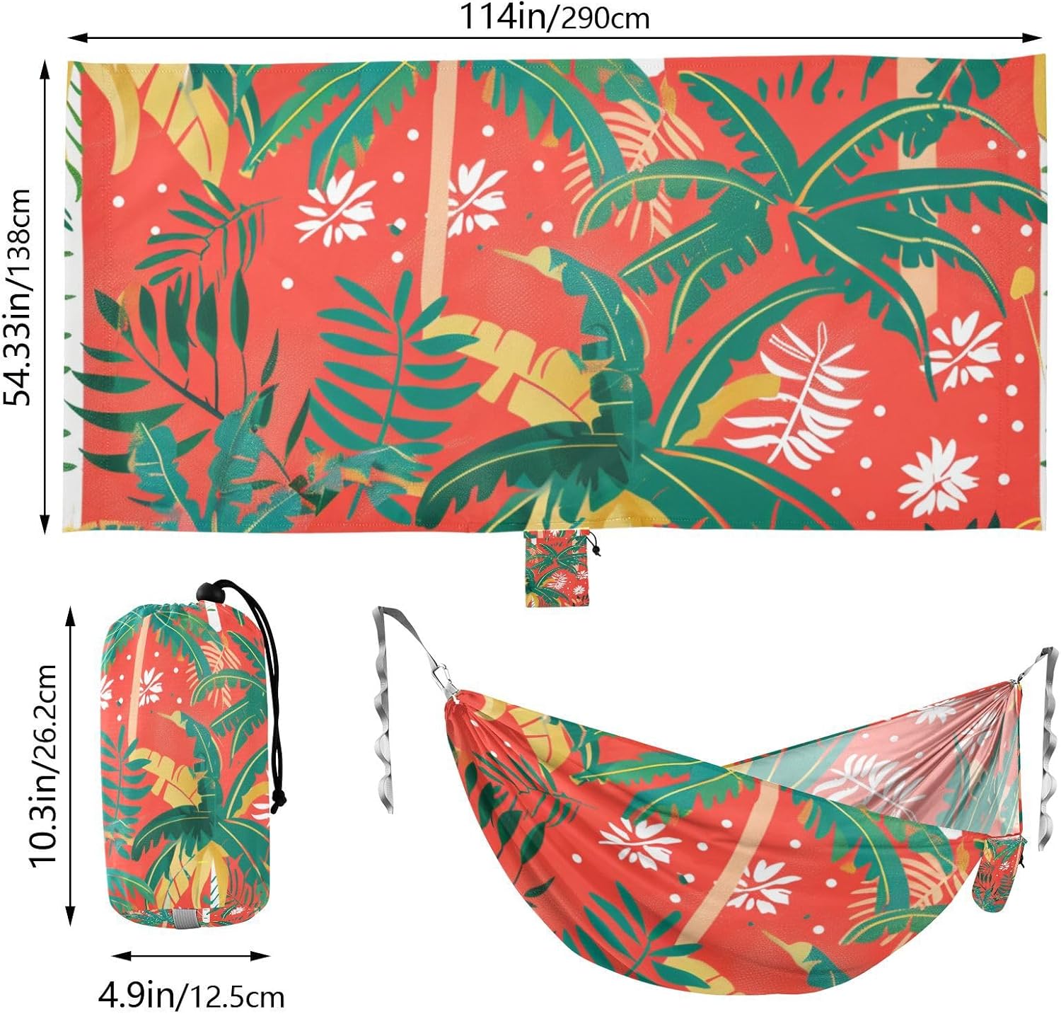 Summer Tropical Trees Camping Hammocks with Hanging Rope Hanging Hammock for Outside Camping Essentials