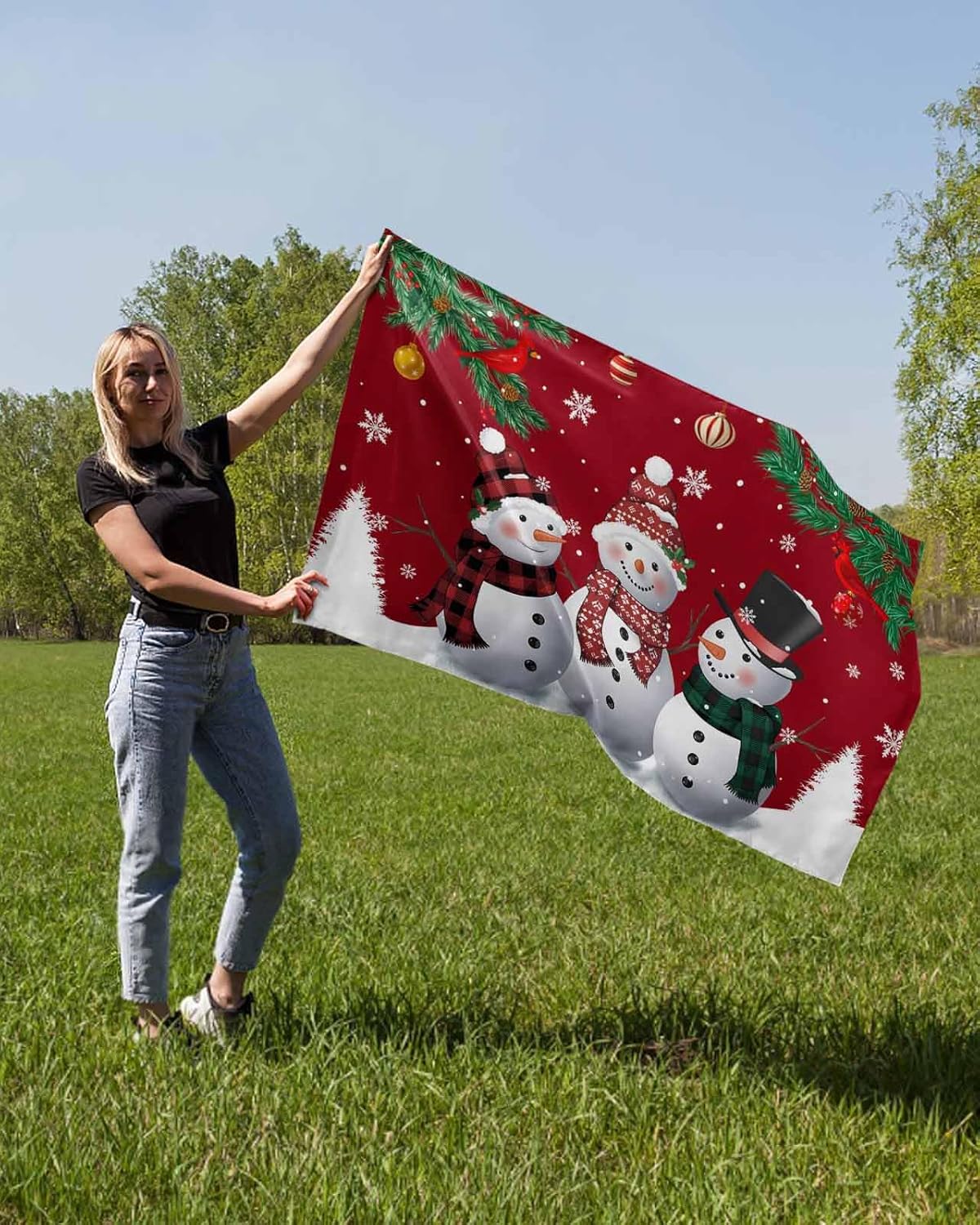 Christmas Flags 4x6 Ft Garden Flag Polyester Double Sided Printing Yard Flag for Outdoor House Yard Indoor Outdoor Flag Holiday Banner Decor Gift, Cute Snowman Winter Scenery Red