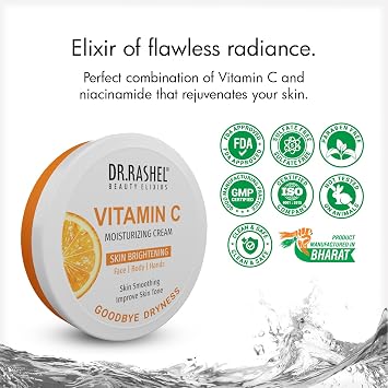 DR.Rashel Vitamin C Moisturizer For Dry Skin | Oil Free Hydrating Moisturiser for Face | Skin Brightening Face Moisturizer for Women and Men 125ml