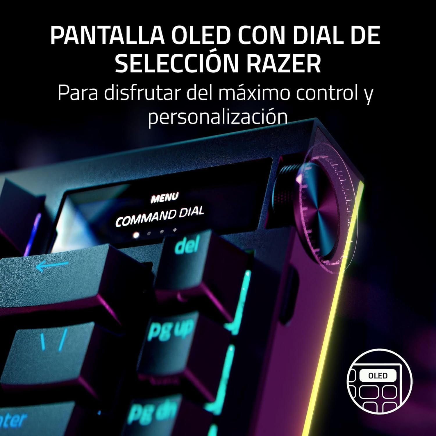 Razer BlackWidow V4 Pro 75% - Teclado de Juego inalámbrico Intercambiable en Caliente - Pantalla OLED (dial de comandos, 4K Hz y conectividad Bluetooth, reposamanos magnético) Diseño US | Negro