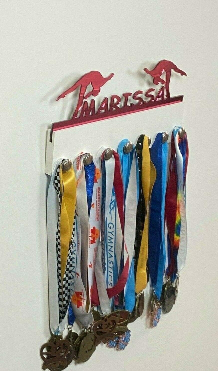 Custom Personalized Name Medal Holder, Dancing Dancer Display Awards Hanger Rack with Hooks for 60+ Medals, Ribbons, Sports 16'' Wide, One of A Kind Made to Order with Your Name On It