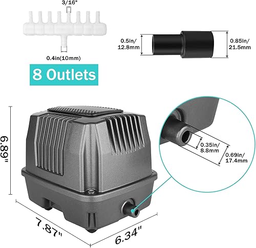 Miniatura 5 de Bomba de aire lineal para aireación de estanques, uso séptico e hidropónico, 950 GPH, estanque Koi y aireador de acuario