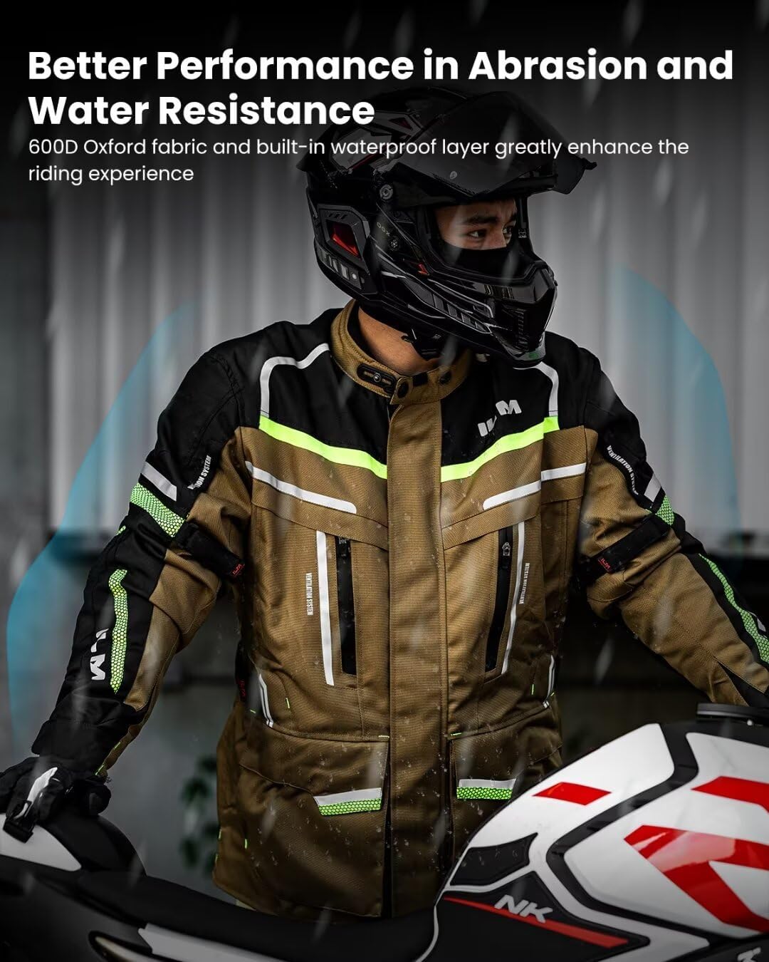 ILM Men's Street Motorcycle Jacket with CE Armor and Detachable Thermal Liner All Season Waterproof Adventure Touring Jackets Model JRL3 Yellowish Brown, L - Image 4