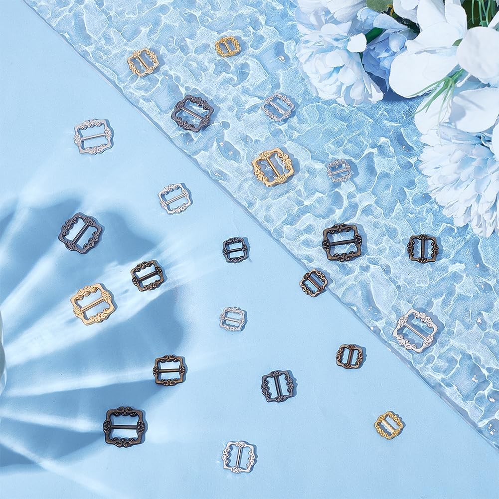 FREEBLOSS 120Pcs Sewing Mini Tri-Glide Buckles 12 Styles Alloy Slide Buckles Mini Metal Button DIY Patchwork Buckle for Doll Clothing Bag Shoe Purse Accessories 5.5mm, 7mm, 9mm