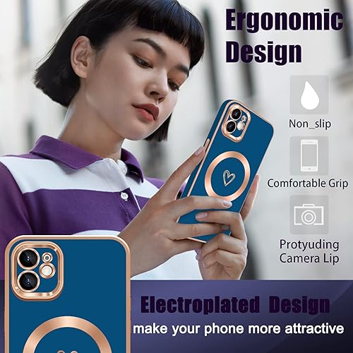 Miniatura 6 de YKCZL MagSafe, funda magnética compatible con iPhone 11, diseño de corazón chapado de lujo, protección completa de lente de cámara, para iPhone 11,