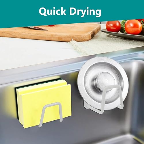 Miniatura 6 de Telivava Soporte de esponja para fregadero de cocina (paquete de 2), adhesivo fuerte, acero inoxidable SUS304, impermeable y de secado rápido,