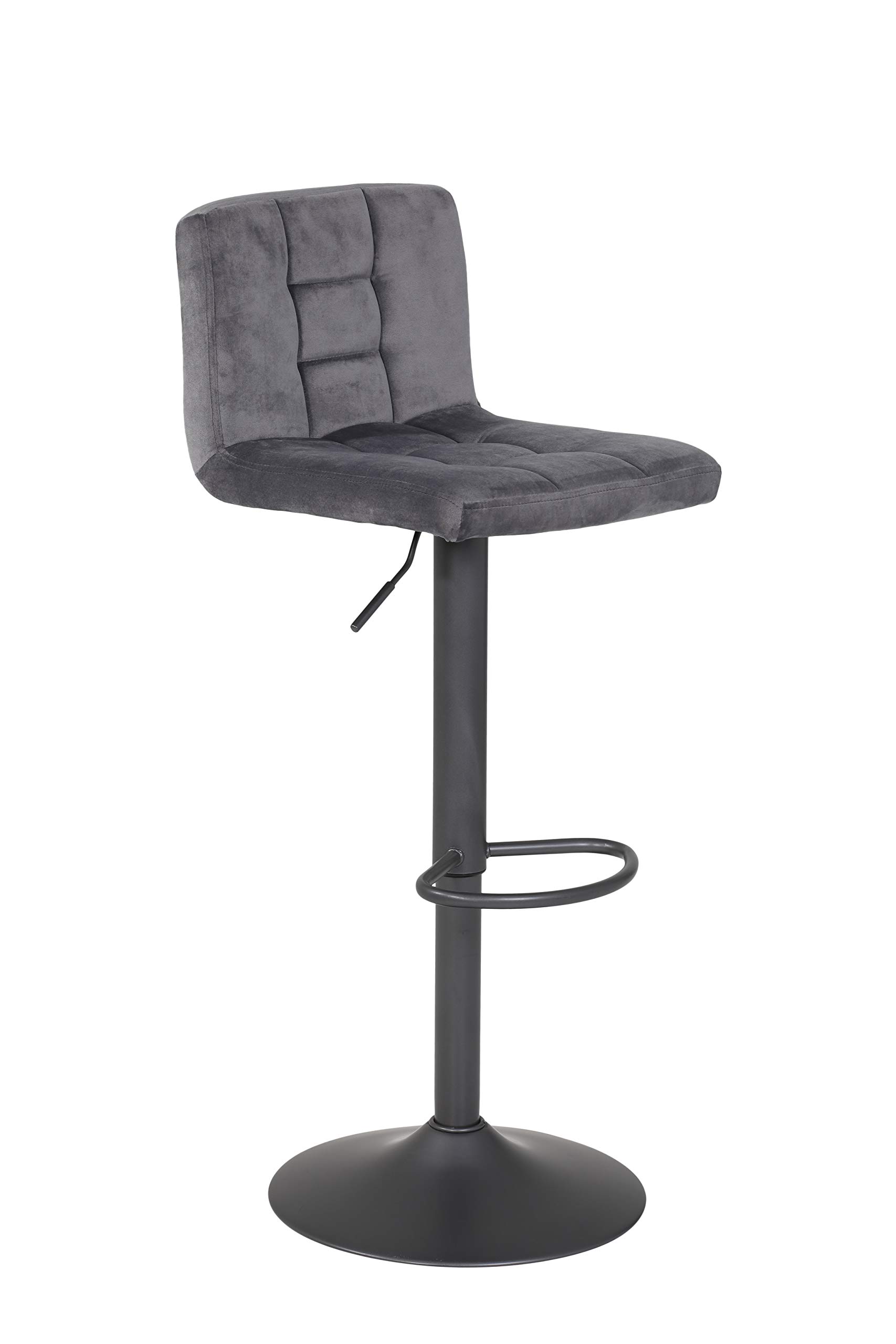 Hela Tische Amanda Set di 2 sgabelli da bar, con rivestimento effetto velluto di colore grigio e struttura di colore grigio, girevoli a 360°, dotati di base a tromba e funzione di sollevamento
