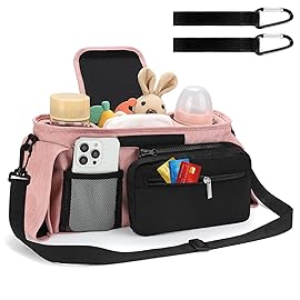 Accmor Universal Stroller Organizer with Insulated Cup Holder Detachable Phone Bag and Shoulder Strap,Stroller Bag Caddy Organizer Fits for Uppababy, Baby Jogger, Britax Strollers