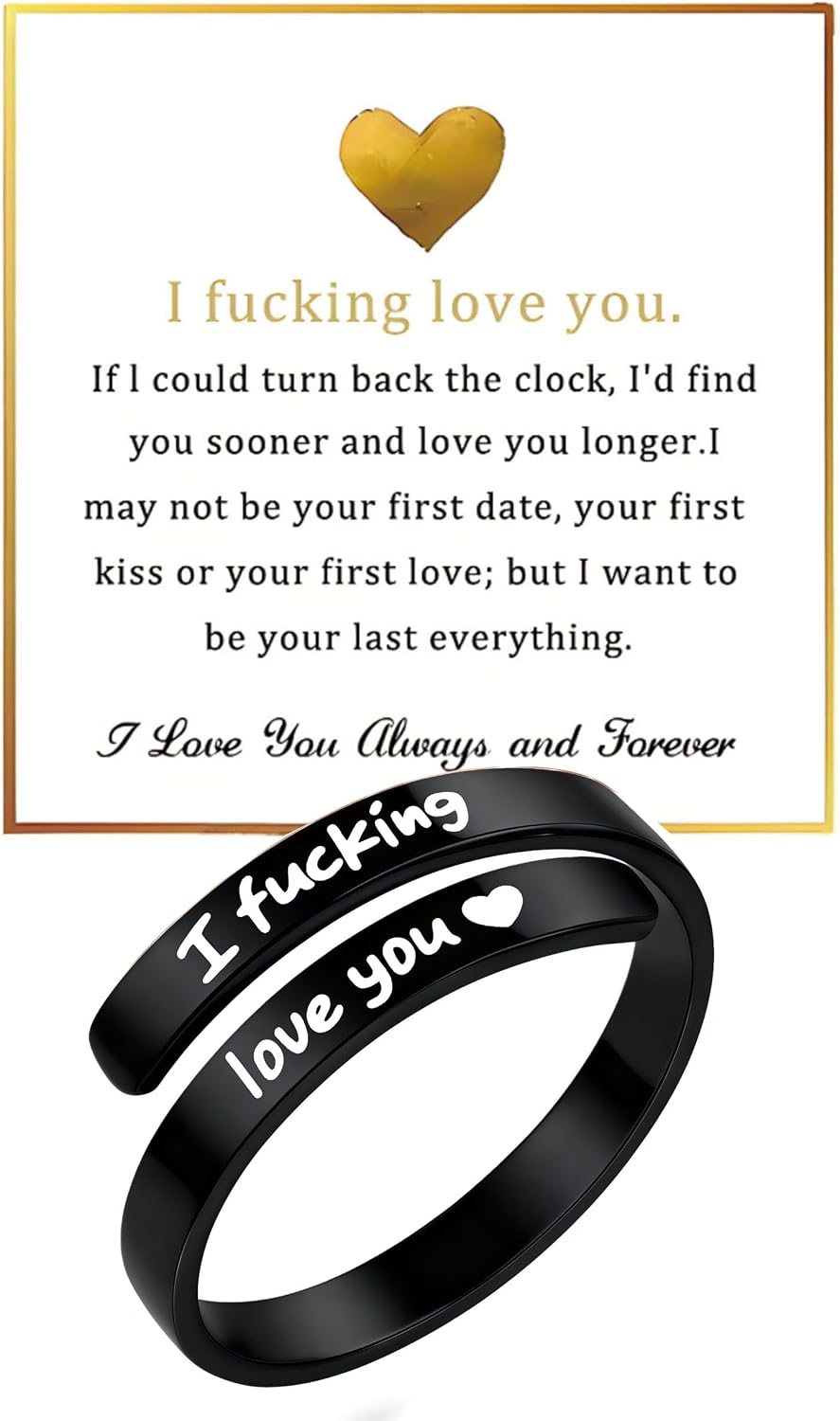I Fcking Need You Ring For Women, Open Adjustable Stainless Steel I F Love You Ring Engraved Heart Spiral Wrap Twist Vintage Romantic Promise Rings Inspirational Jewelry for Wife Girlfriend Boyfriend