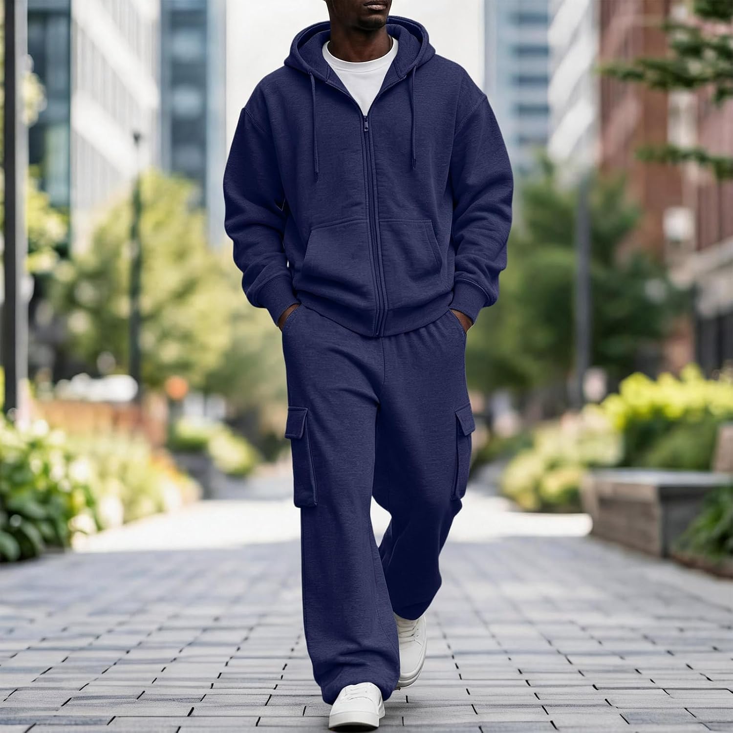 Mens Sweatsuits 2 Piece Set Zip Up Hoodie & Wide Leg Sweatpants Sets for Dailywear