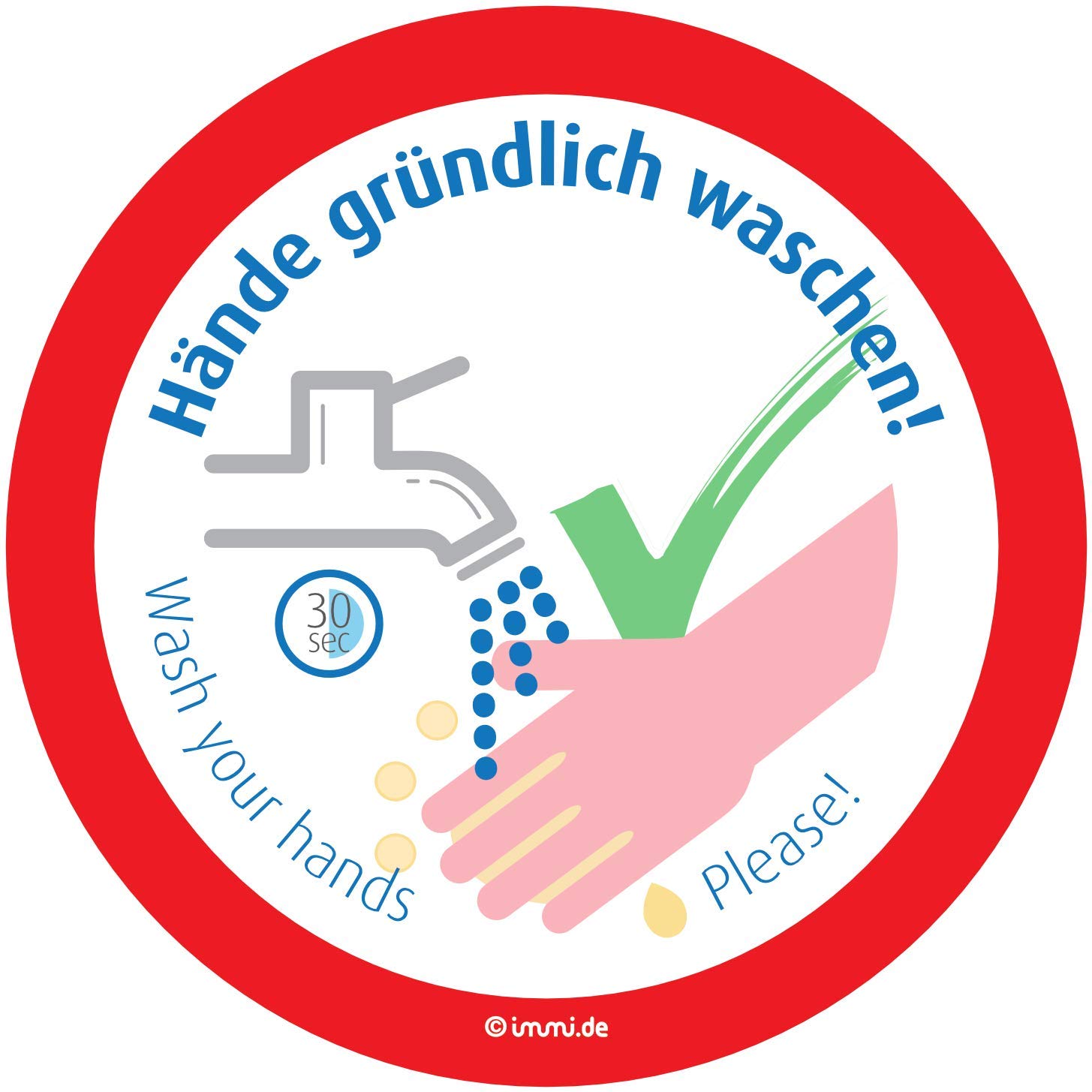 immi 4x Hände waschen, Saubere Toilette/WC Aufkleber, Hygiene auf Klo, 95mmØ