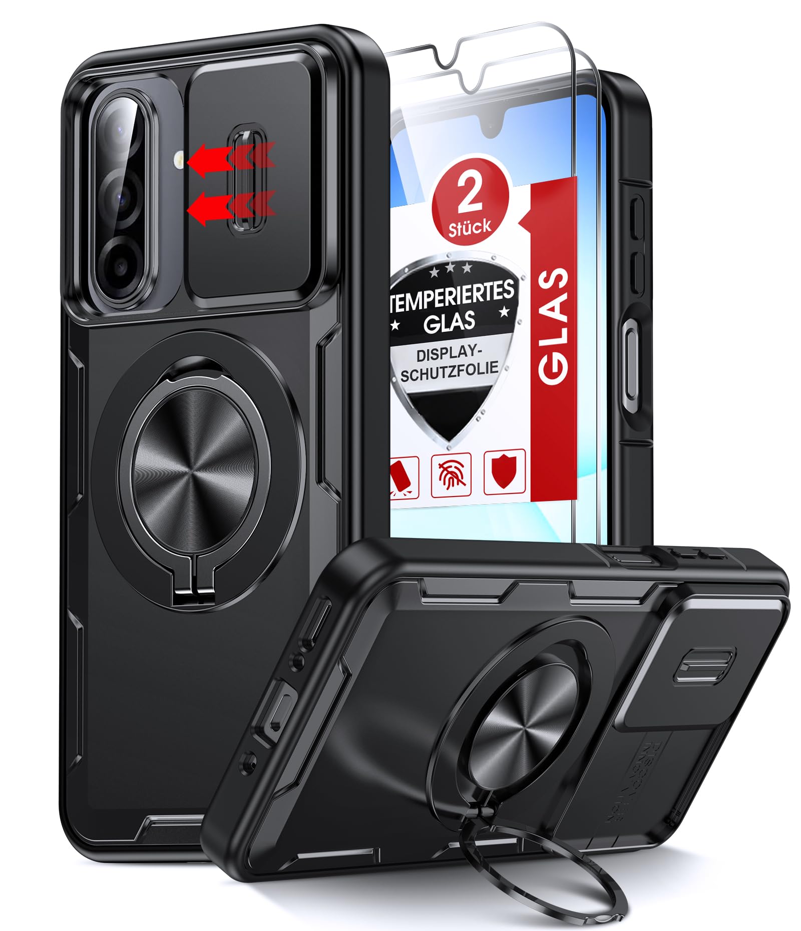 LeYi Hülle für Samsung Galaxy A18/A17/A16 5G mit 2X 9H Panzerglas Schwarz