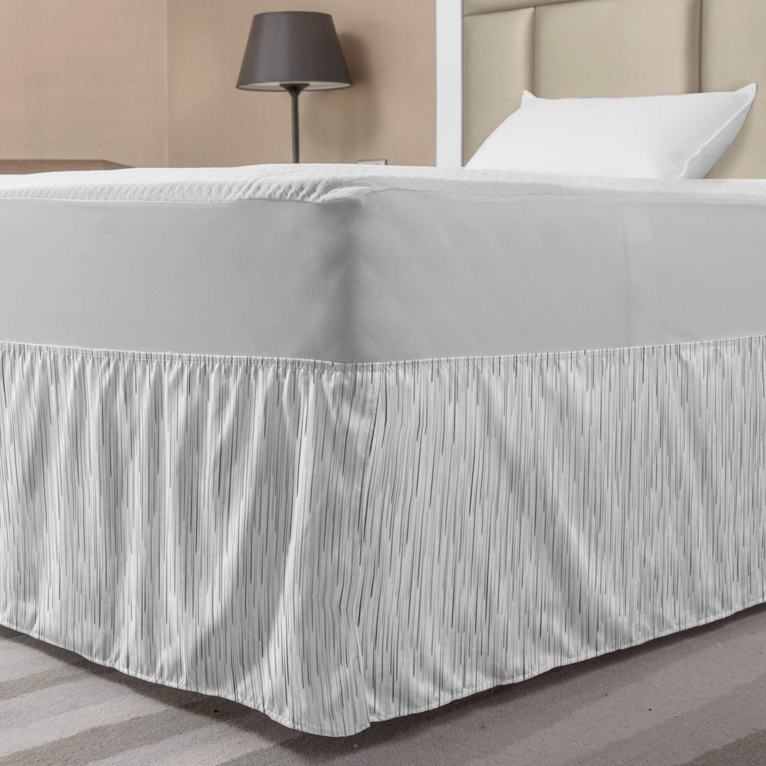 Lunarable Black and White Elastic Bed Skirt Abstract Rain Black Water Droplets Falling Out of The Sky Winter