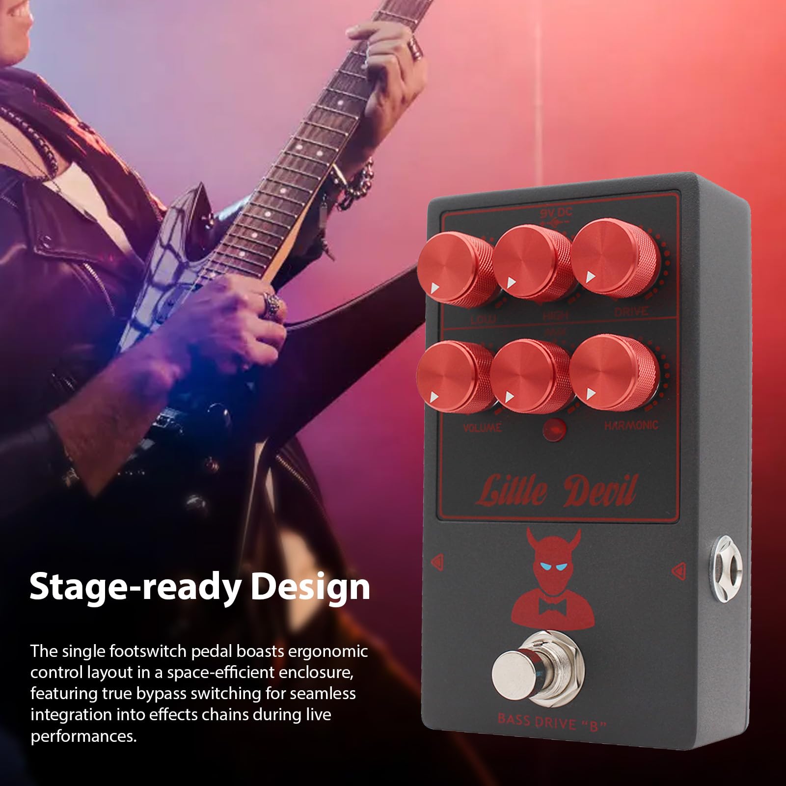 Tube Bass Drive Pedal, Pedał Efektów Overdrive do Modelowania Wzmacniaczy Lampowych z 2-pasmowym Pokrętłem EQ Harmonic Control Mix, True Bypass Kompaktowa Konstrukcja dla Gitary