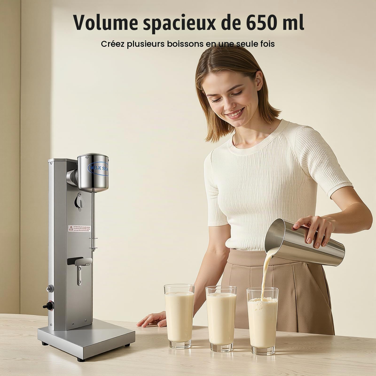 Milkshake - Mélangeur Vertical 650ml, Petit Électroménager 180W pour Shakes et Cocktails Protéinés