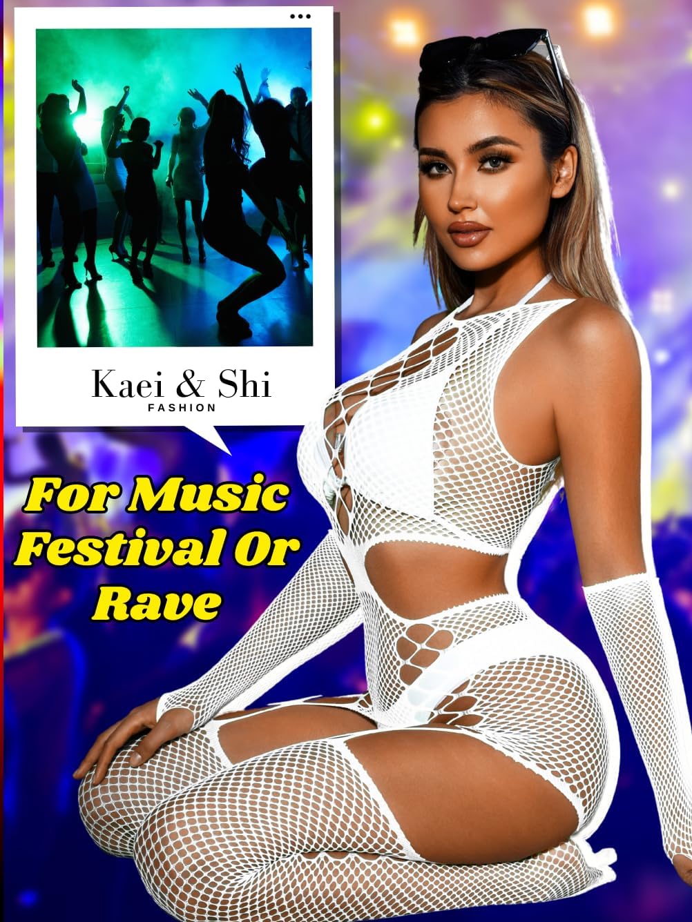 Kaei&Shi Sexy Outfits, Criss Cross, Hollow Out, Sheer Mesh Jumpsuit - Image 6