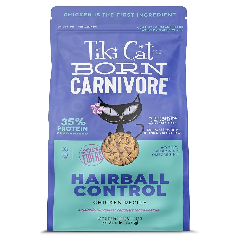 Ração seca para gatos adultos Tiki Cat Born Carnivore com frango e fibras vegetais 2,72 kg