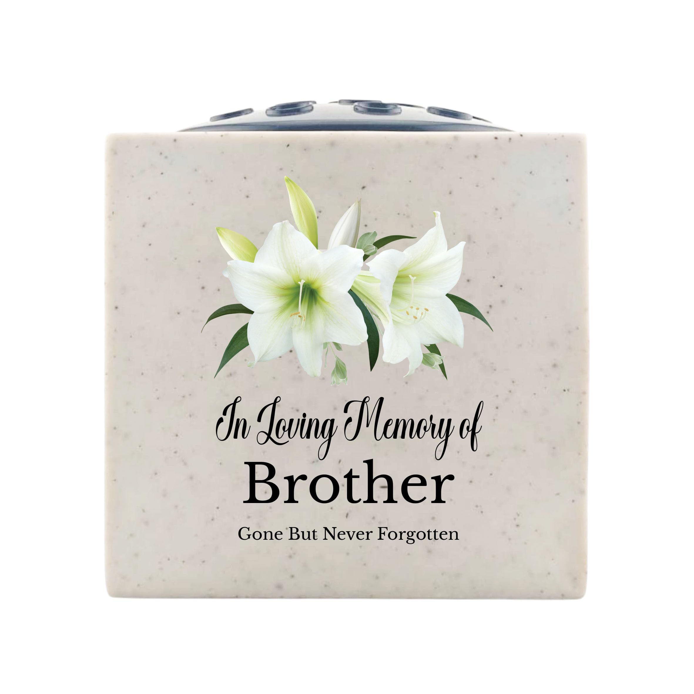 In Loving Memory Of Memorial Rose Bowl Grave Marker Flower Pot Vase With Lily Design (UV PRINTED) (Brother)