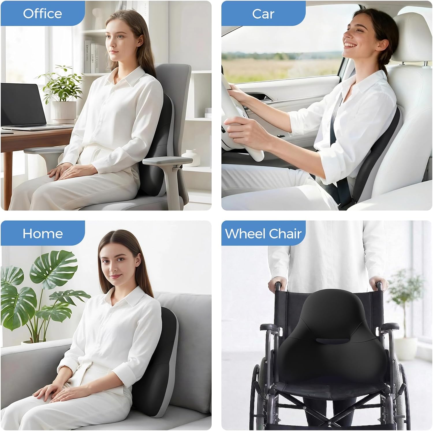 BEBAS Ergonomic Lumbar Support Pillow for Car, Memory Foam Back Support for Driving, Lower Back Pillow for Pain Relief, Comfort Back Cushion for Office Chairs, Car Seat, Wheelchair -Black