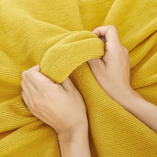 Miniatura 5 de Homiest - Manta decorativa de punto con flecos, suave y acogedora manta con borlas para sofá, sillón, cama (amarillo mostaza, 50 x 60 pulgadas)