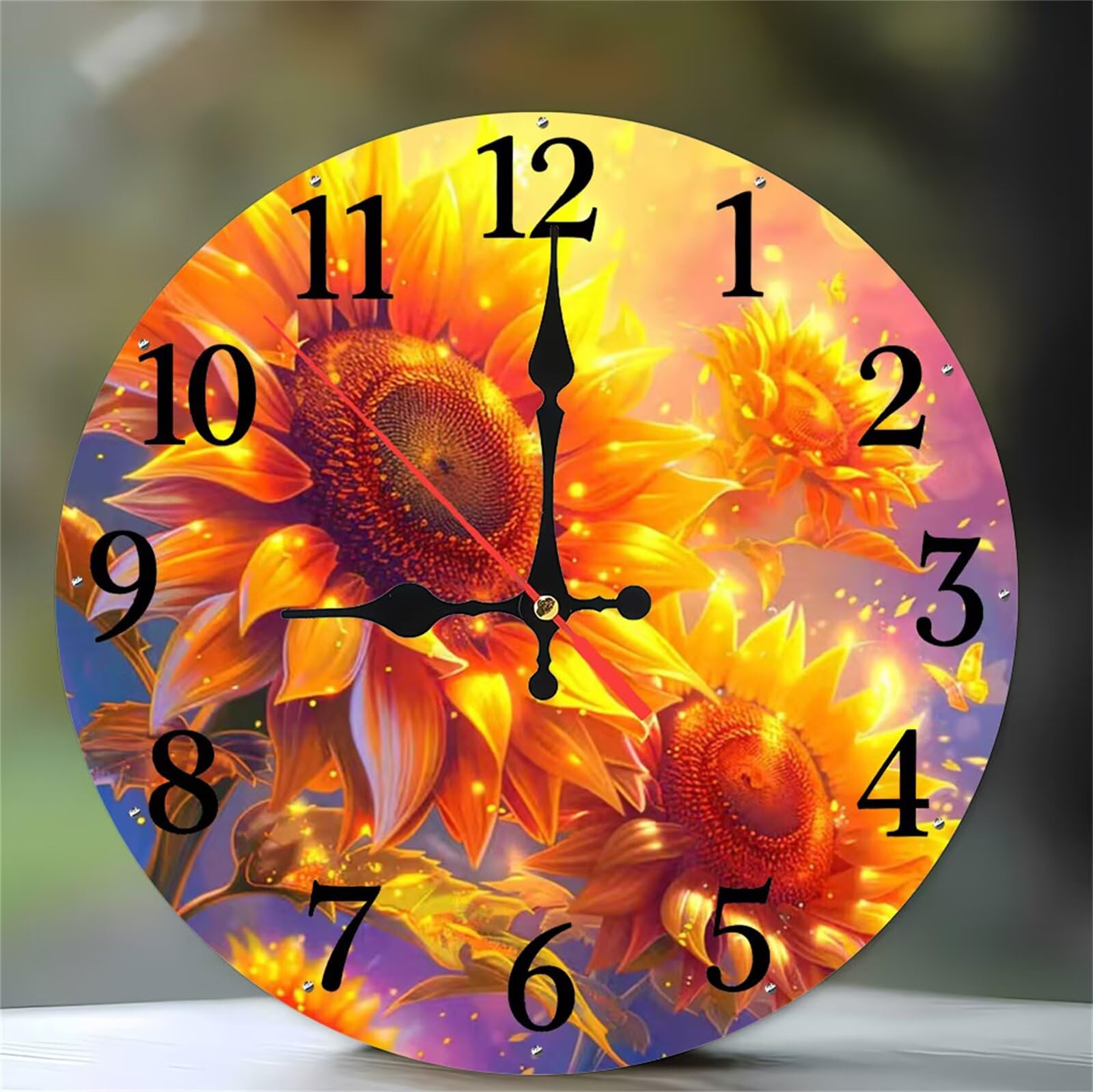 Horloge Murale Pétales de Tournesol Silencieuse à Quartz 12 Pouces