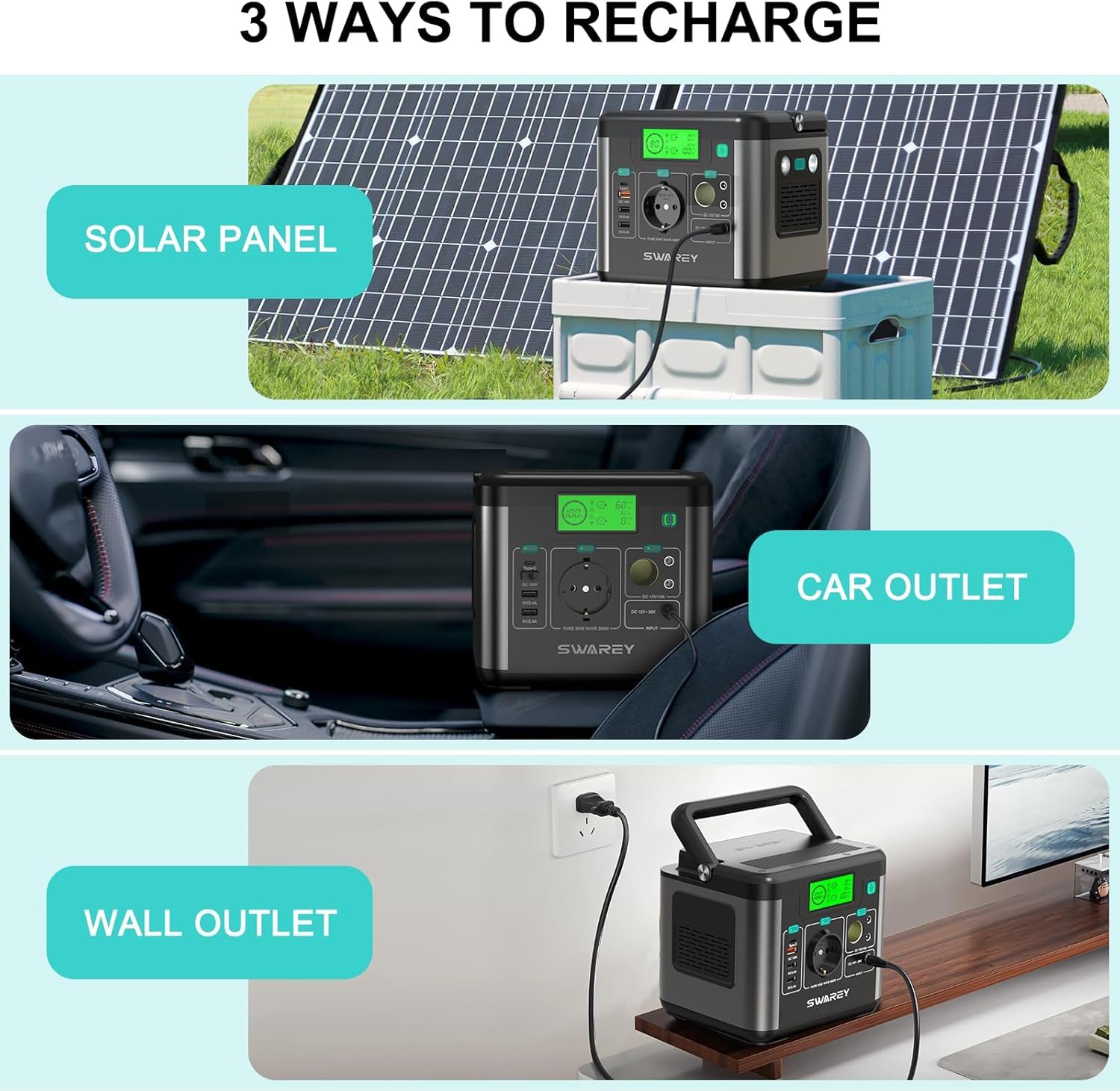 Generatore Solare Portatile 222Wh AC/DC/USB Onda Sinusoidale Pura Accumulatore di Energia Domestici ed All'aperto per Campeggio RV Emergency Backup 300W (600W picco) Generatore di Corrente