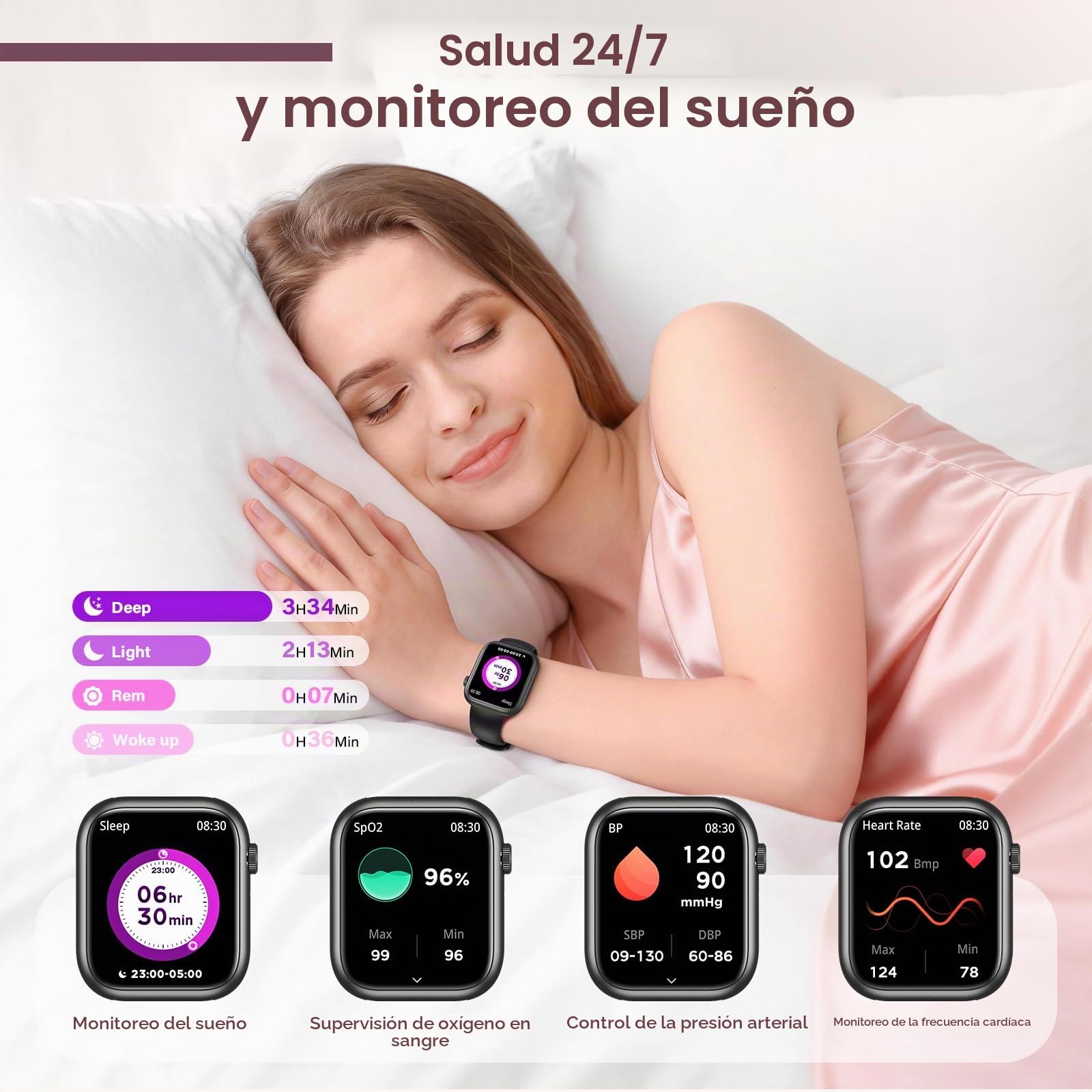 SLOKSFil Reloj Inteligente Mujer, 1.85" Smartwatch con Esfera IA, Pulsómetro 24/7, SpO2, IA Q&A, Sueño Rastreador,110+ Deportes, Rastreador Fitness con Podómetro para iOS Android (Negro)