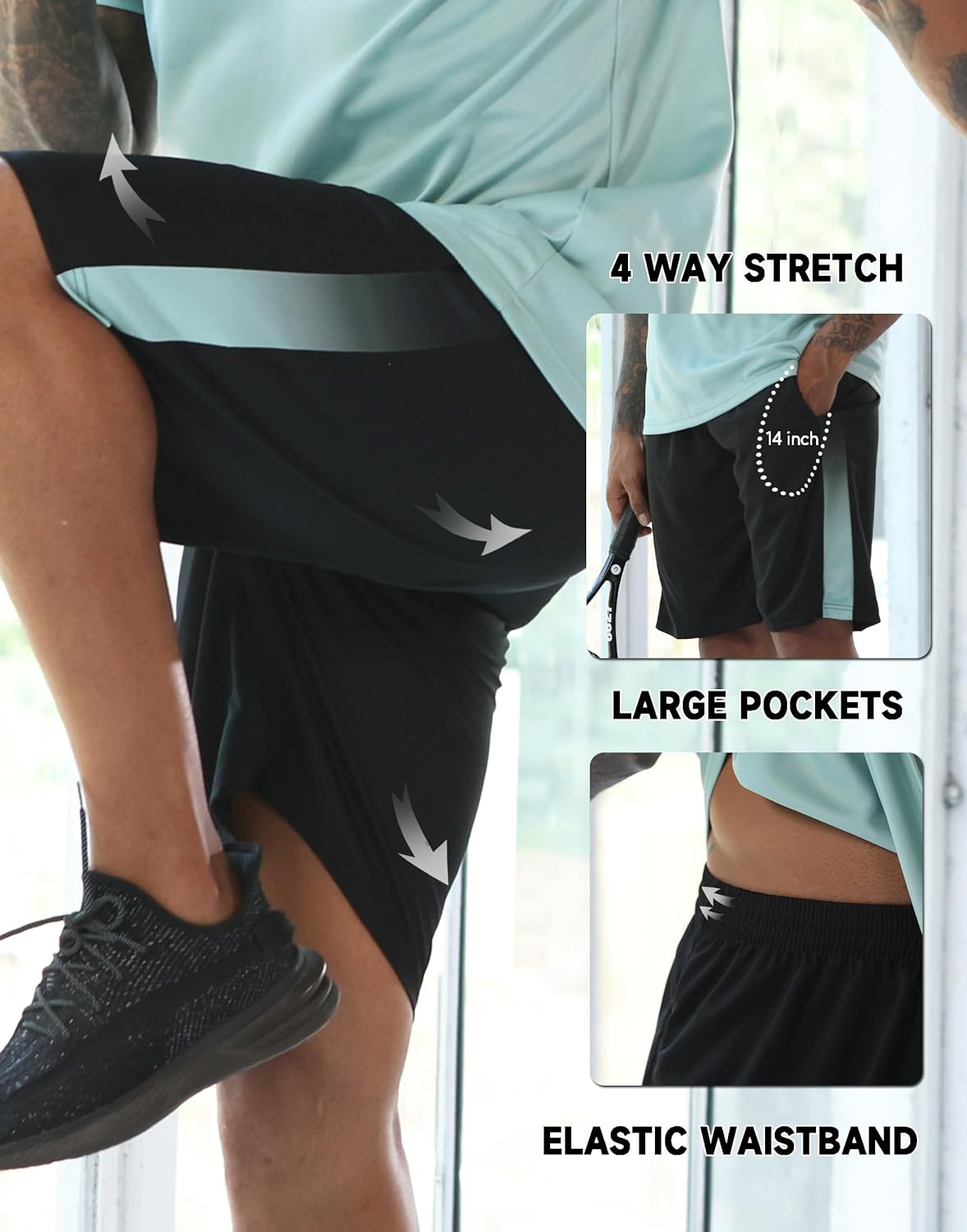 RPOVIG Men's 3 Pack Shirts Shorts Zipper Pockets Quick Dry Gym Athletic Clothes Workout Running Sets Summer Casual - Image 5