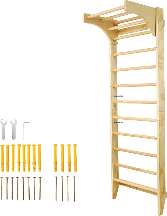 Multi Use Gymnastics Swedish Ladder, Exercise Ladder, Wall Mounted Pull Up Bar,Wood Stall Bar, for Physical Therapy Stretching and Various Exercises
