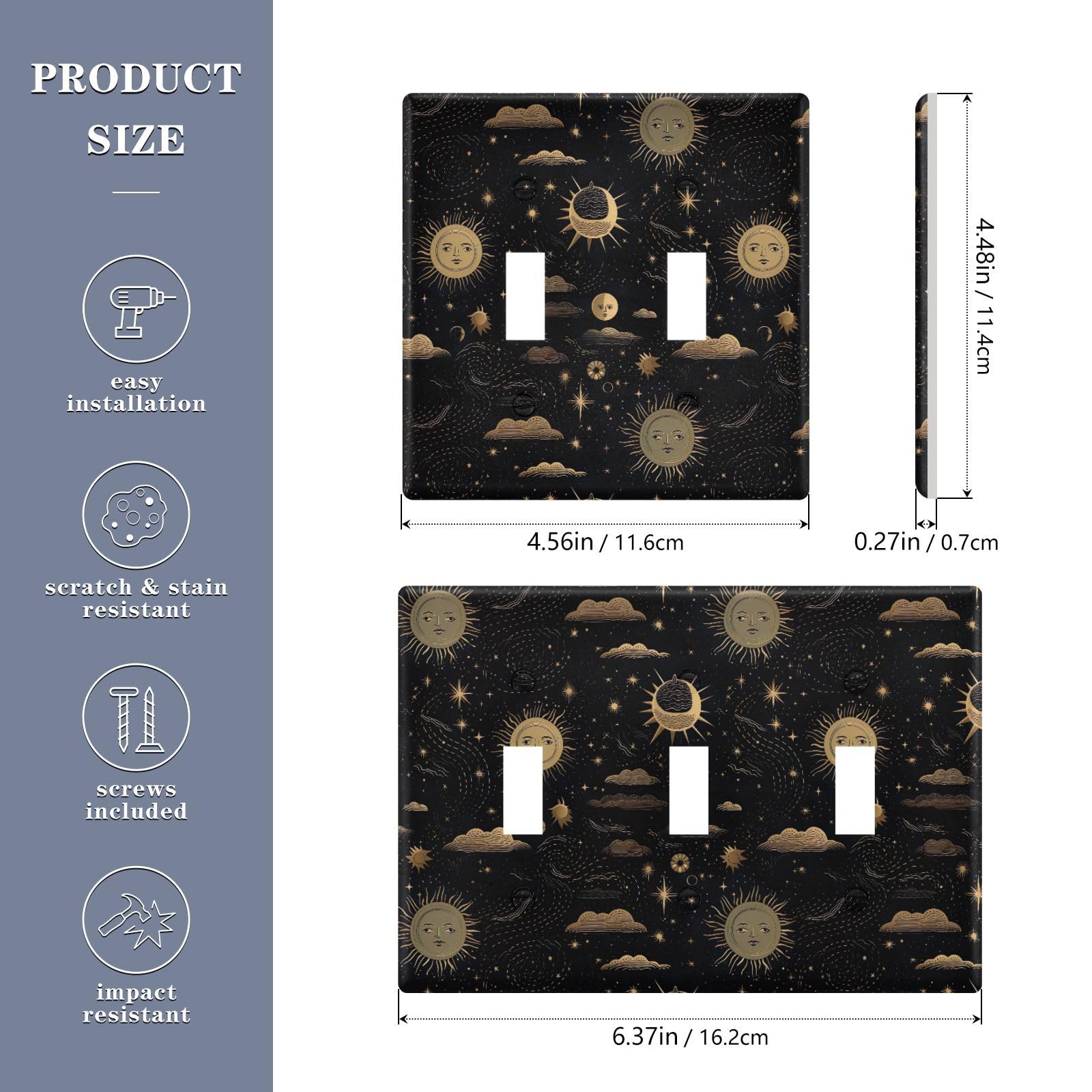 UMIRIKO Sun and Moon Mandala Light Switch Cover Plate Covers Decorative Double Toggle Home Decor 202a8485