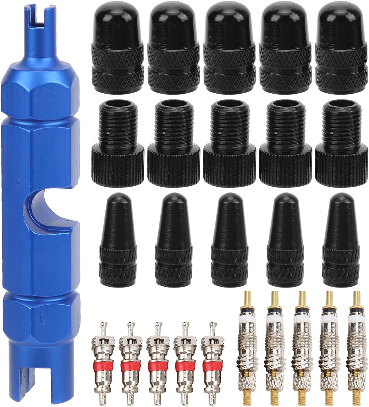 Valve Core Tool Set, 26Pcs Bike Valve Core Set American and French Valve Core Adapter Valve Cover Bicycle Pump
