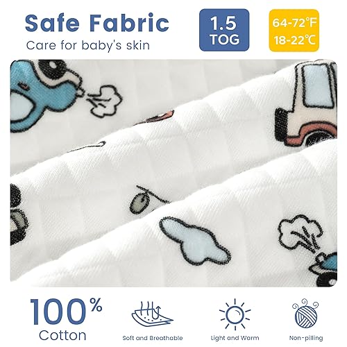 Miniatura 3 de ZIGJOY Saco de dormir para bebé con pies y cremallera en la cadera de 1.5 TOG, manta de vestir 100% algodón para todas las estaciones, pijamas para