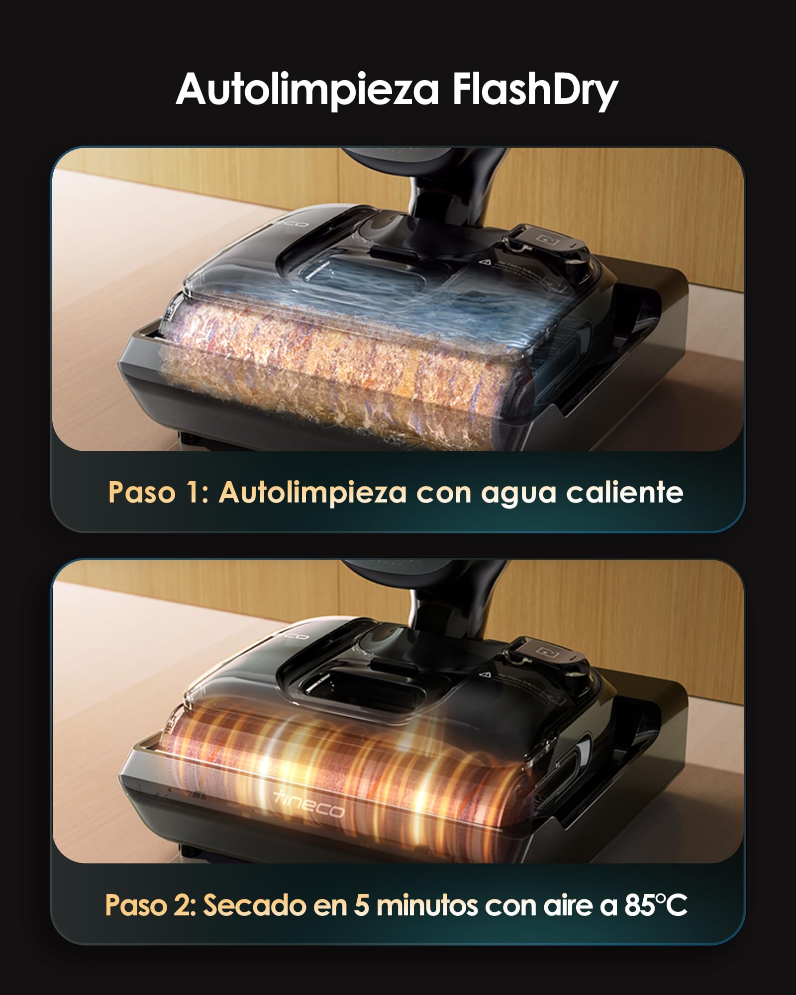 Tineco Floor One S7 Artist Aspiradora en seco y húmedo, Succión de 22 kPa, Diseño antienredos DualBlock - Secado rápido a 85 °C - 50 min de autonomía - Limpieza de Bordes por Ambos Lados