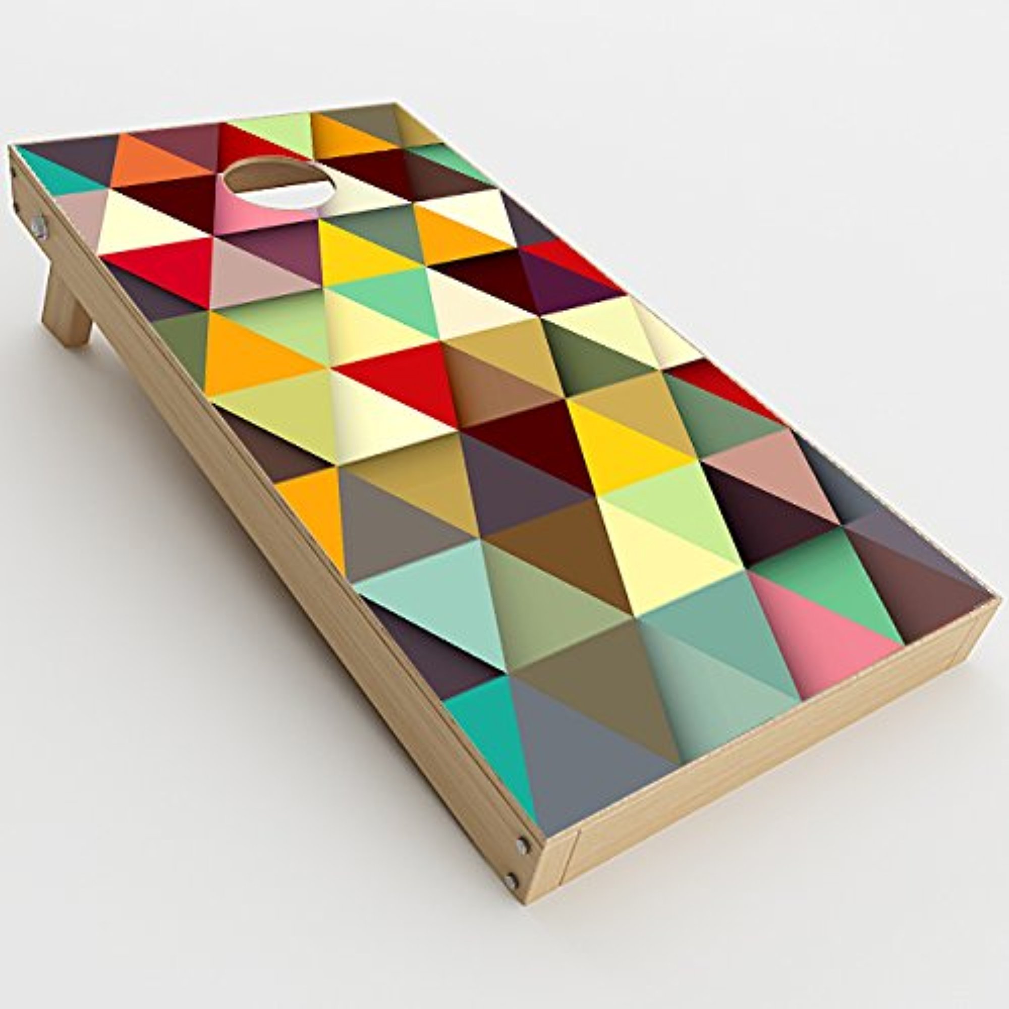 Skin Decal Vinyl Wrap for Cornhole Game Board Bag Toss/Colorful Triangles Pattern