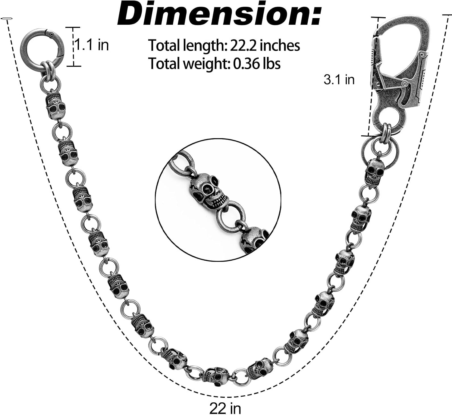 Ahiller Skull Wallet Chain for Men, Punk Goth Biker Jean Pants Key Chain image 5