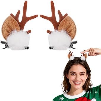 Bicfuiot Deer Antlers Headband Christmas Deer Ears Costume for Women Adult Hair Clip Accessories Reindeer Horn Doe Fawn Cute Christmas Headbands Dresses Halloween Party